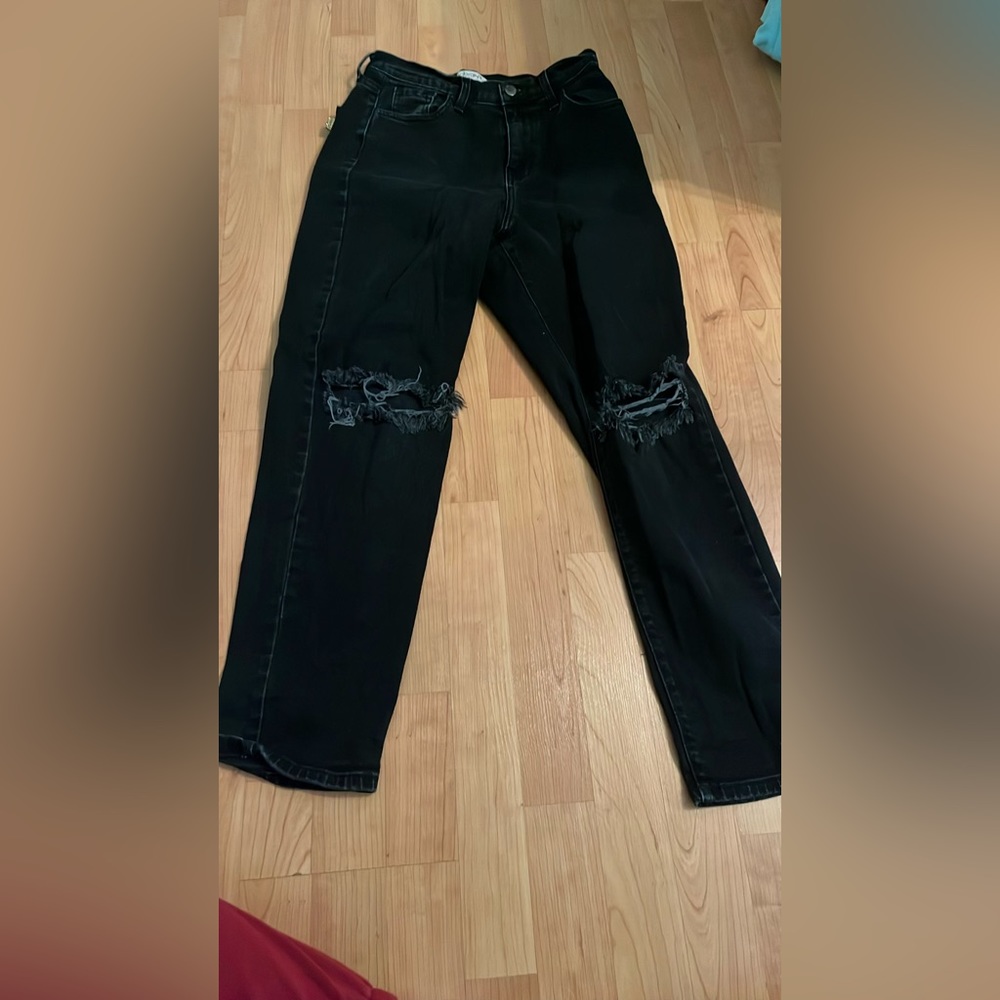 Black Distressed Mom Jeans